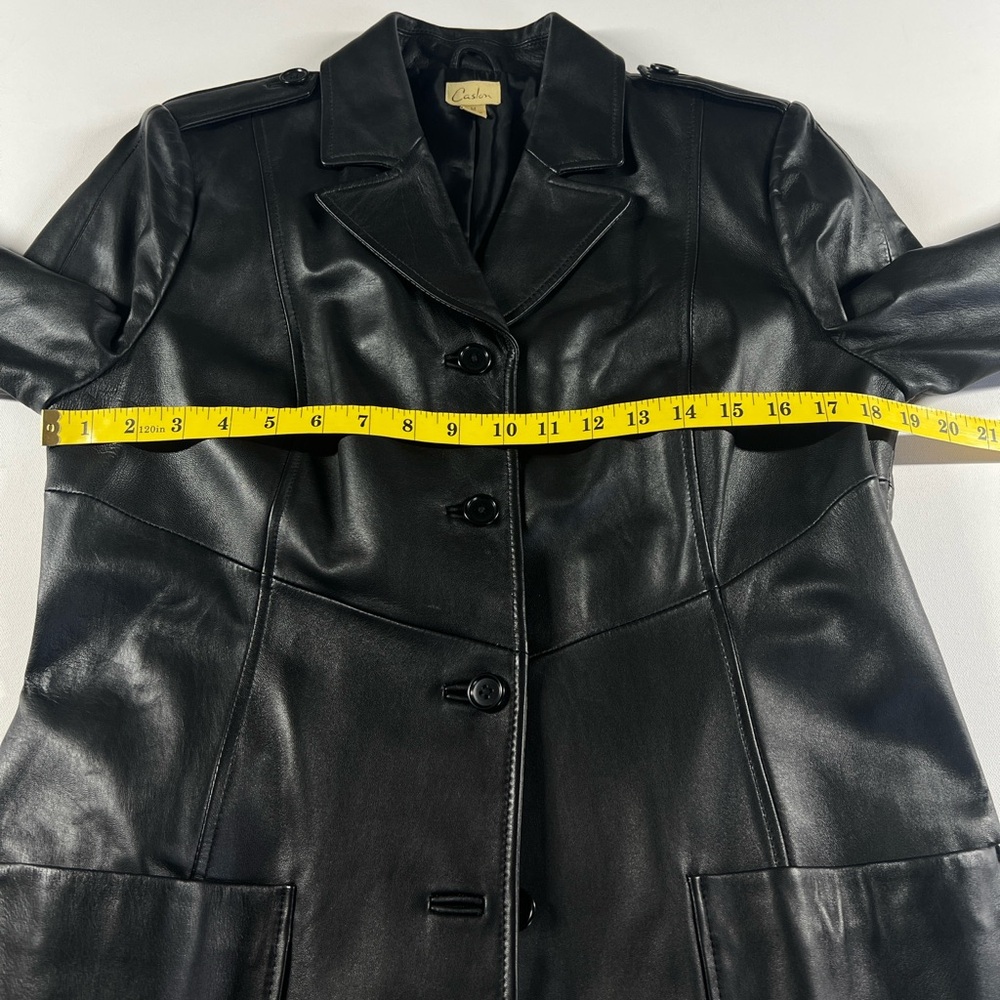 Caslon Black Lamb Leather Long Coat Duster Lined Size M - Picture 12 of 16